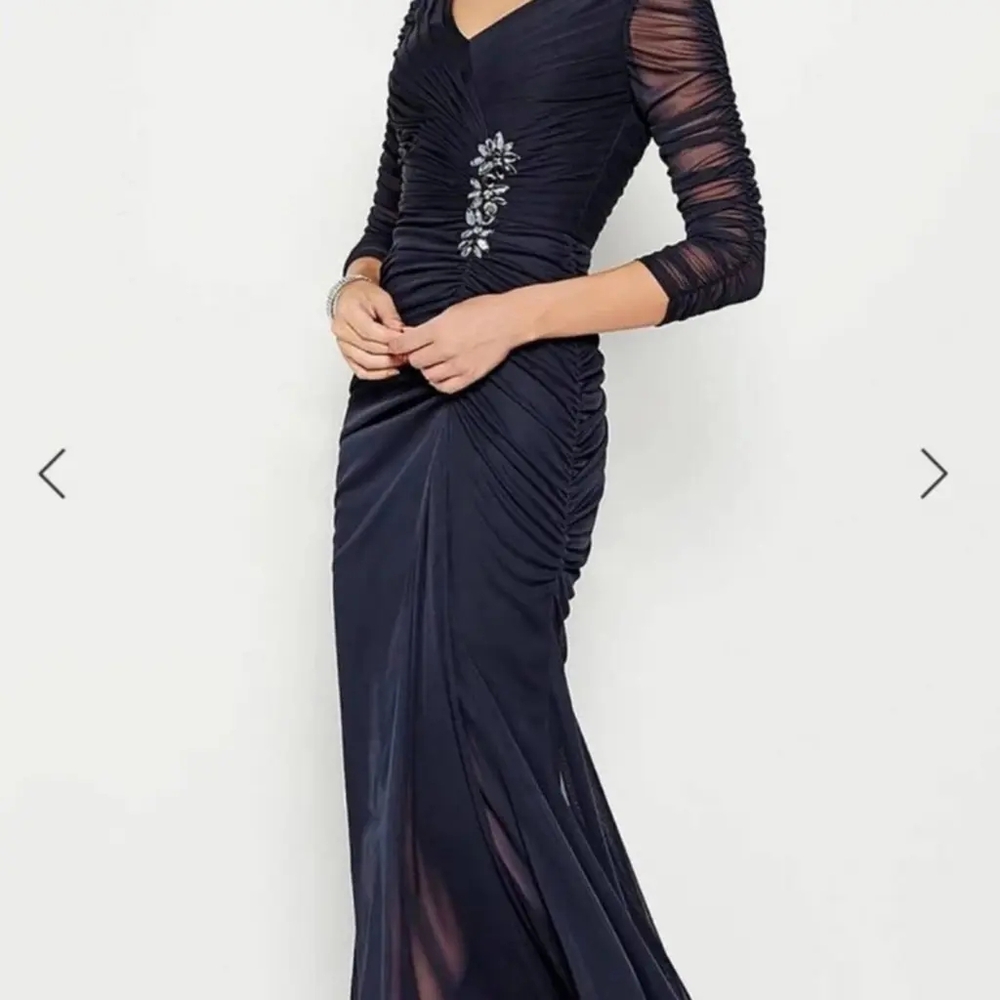 Adrianna Papell Blue Ruched Cut Out Gown